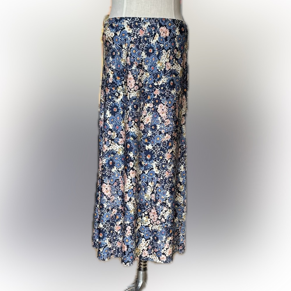 LOFT Floral Blue and Pink Women's Midi Skirt